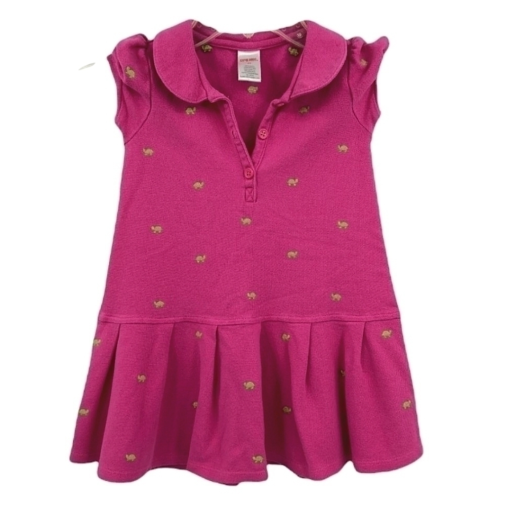 Gymboree Girl's 4T Short Sleeve Cute Pink Knit Dress with Green Turtle Pattern
